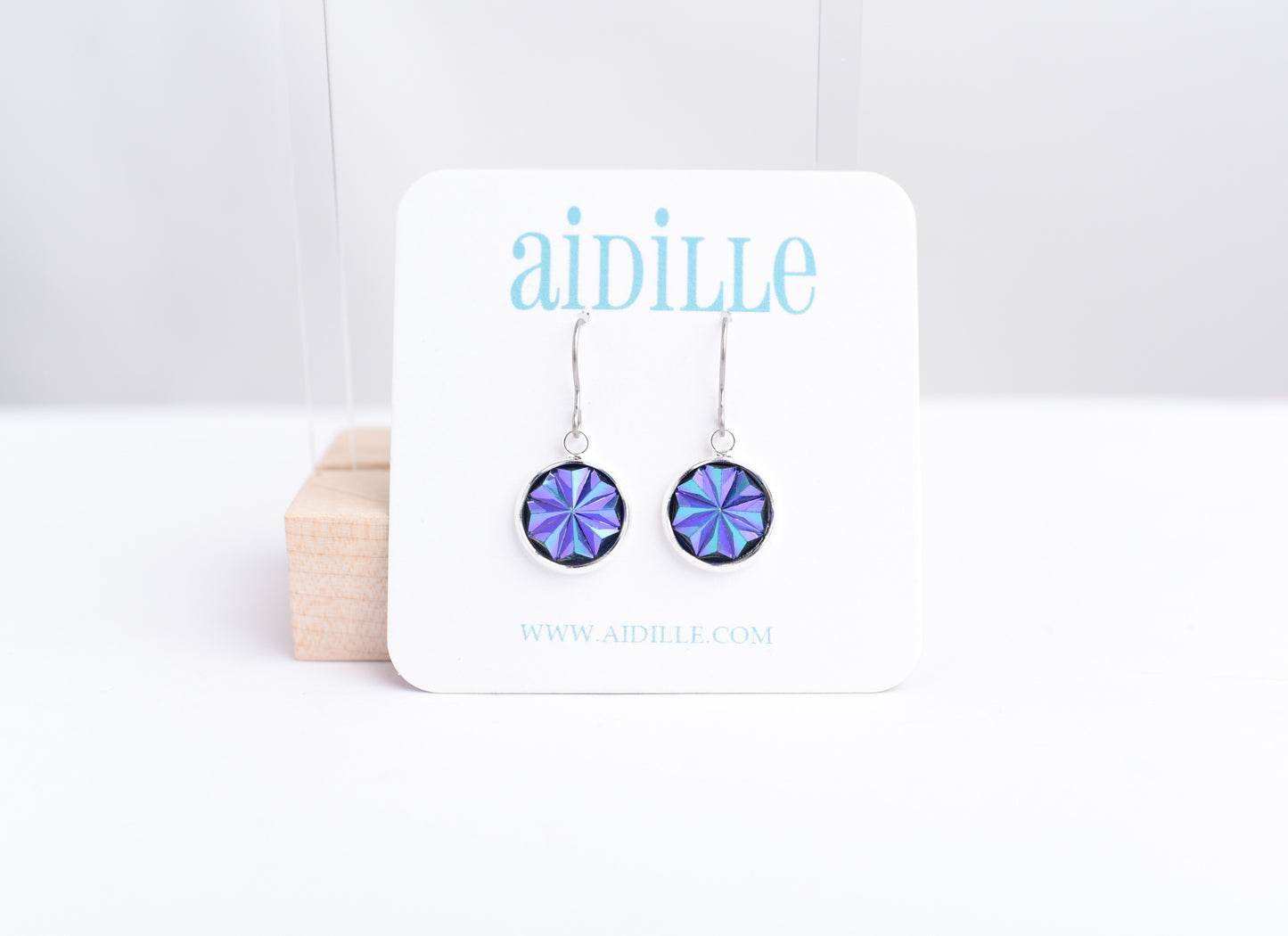 Iridescent Teal and Purple Starburst Dangle Earrings with Titanium Ear Wires