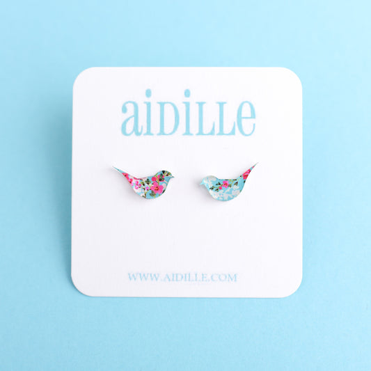 Cherry Blossom Bird Earrings with Titanium Posts