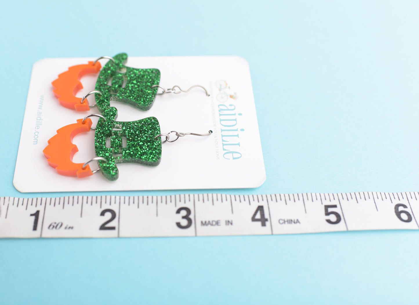 Leprechaun Hat and Beard Dangle Earrings with Titanium Ear Wires