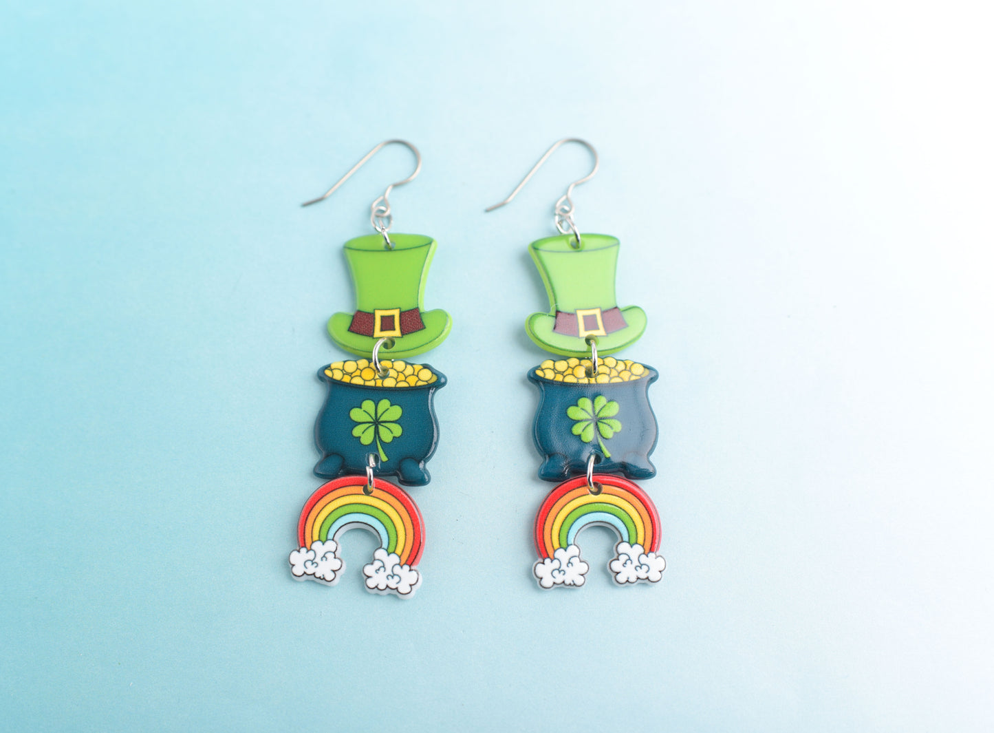 Long St. Patrick's Day Trio Dangle Earrings with Titanium Posts