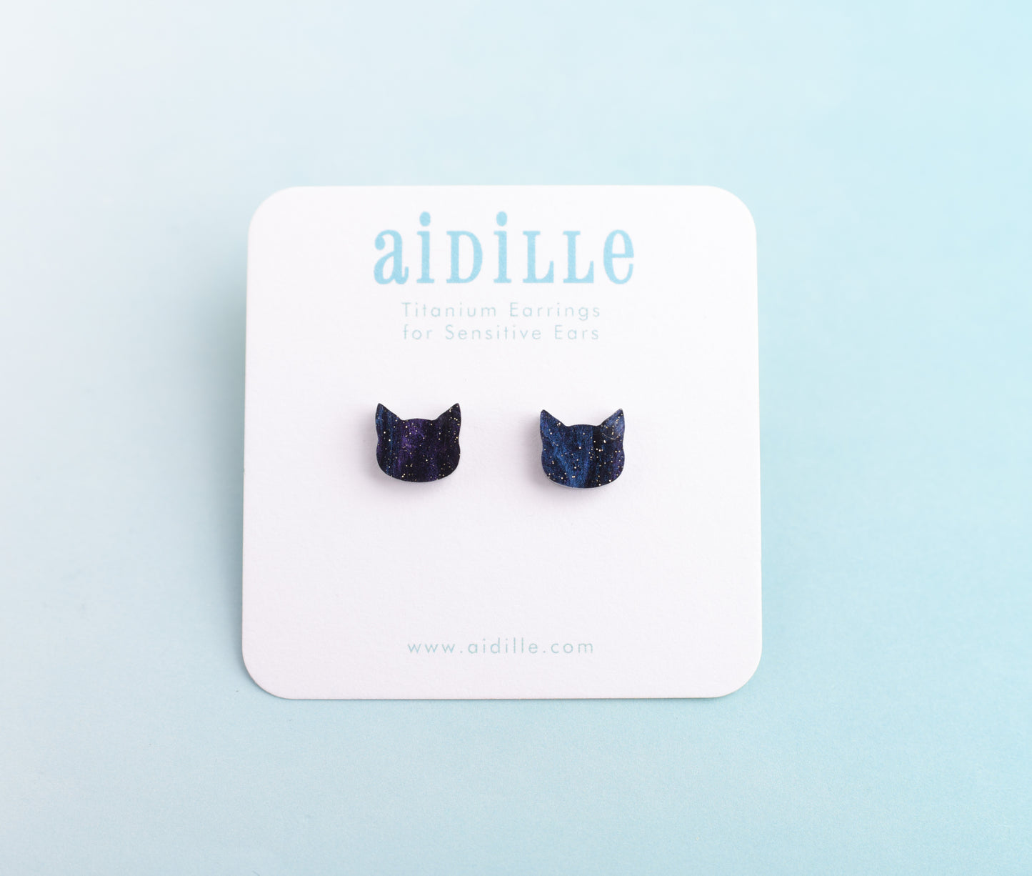 Black Galaxy Cat Earrings with Titanium Posts