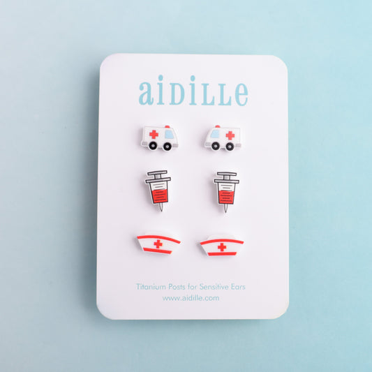 Nurse Acrylic Earring Trio with Titanium Posts