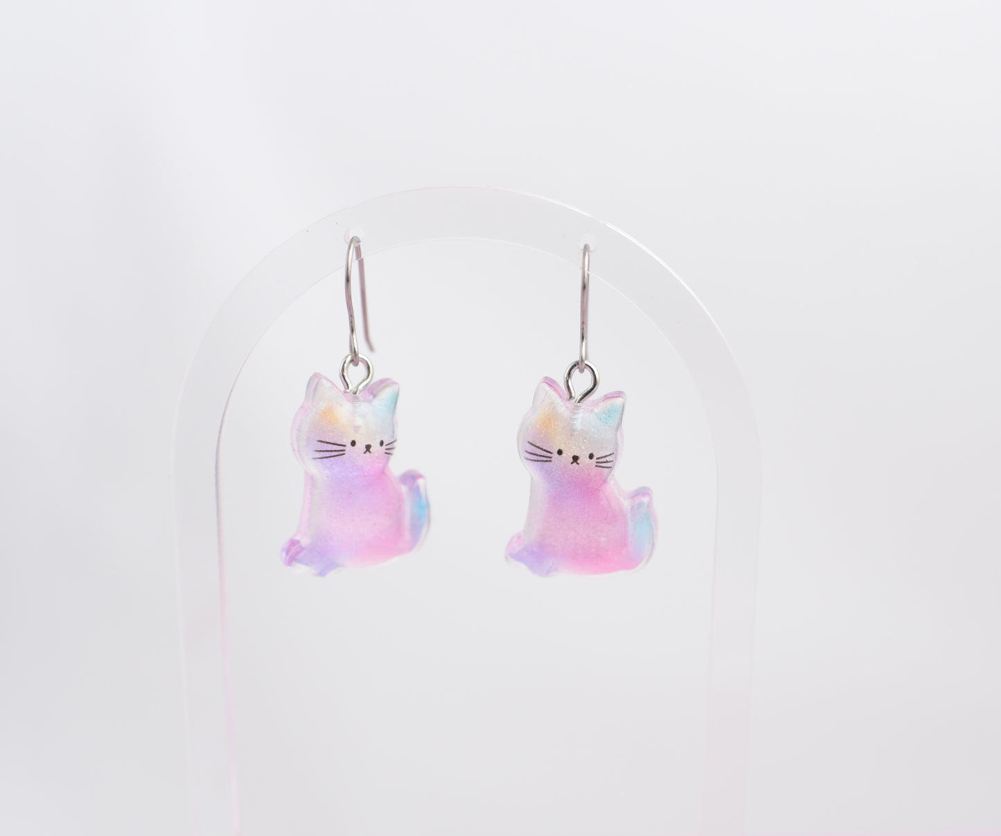 Pastel Rainbow Cat Dangle Earrings with Titanium Posts