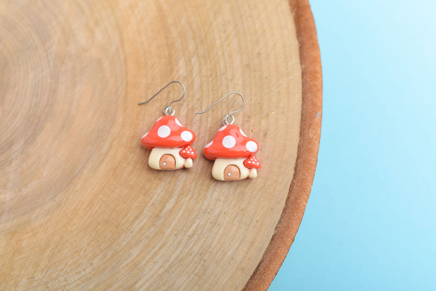 Mushroom Dangle Earrings with Titanium Posts