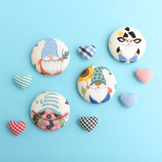 gnome fabric buttons magnets with hearts
