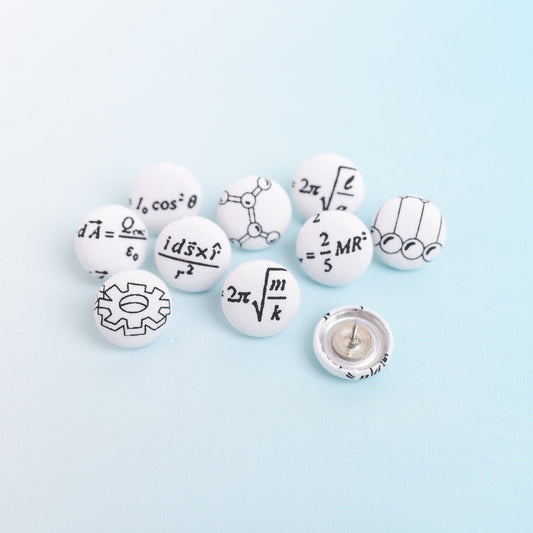 Assorted Symbols and Equations Physics Fabric Button Push Pins- Set of 10