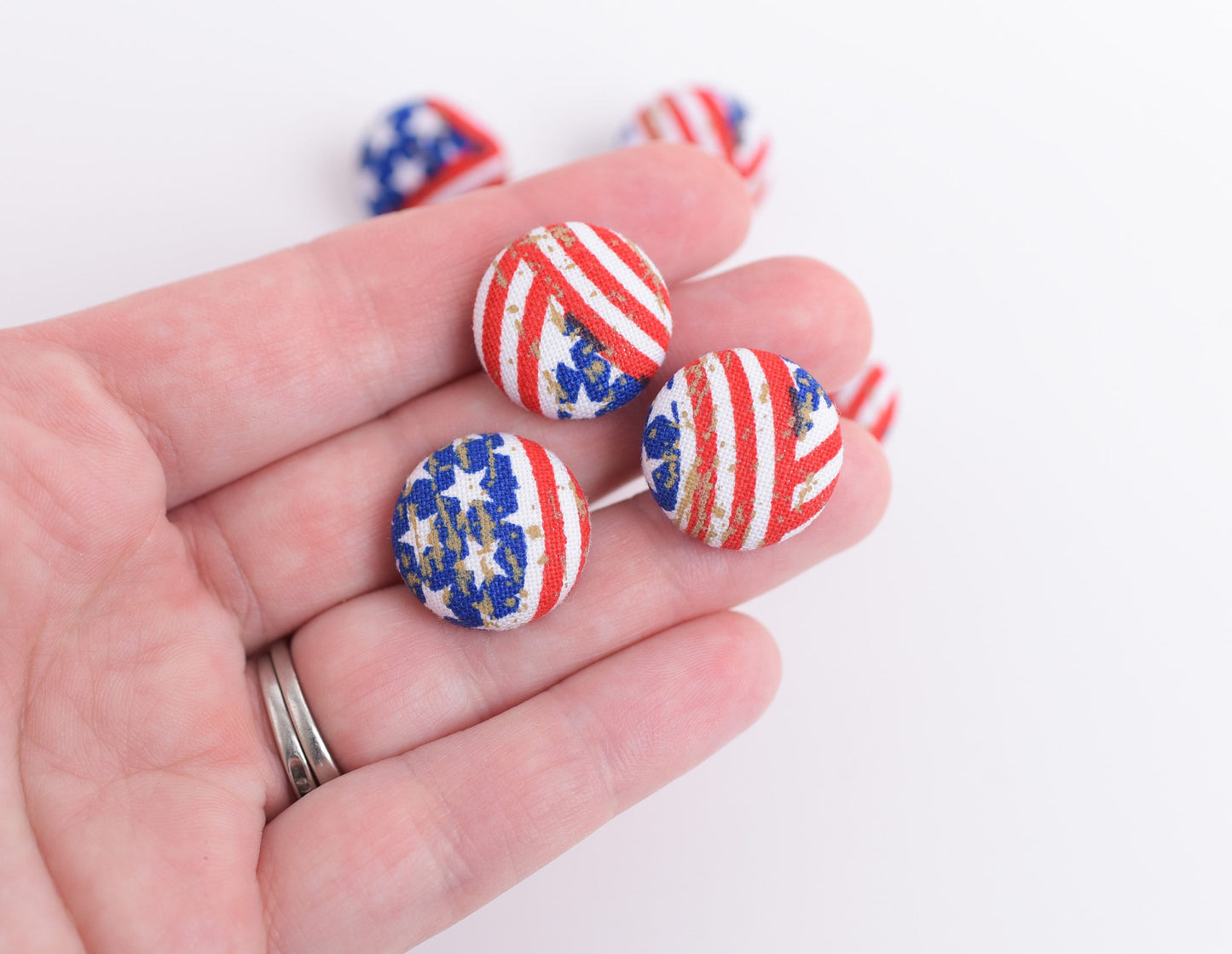 American Flag Fabric Button Push Pins- Set of 10