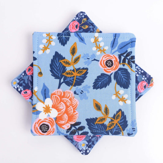 Blue Rifle Paper Floral Fabric Coasters- Set of 4