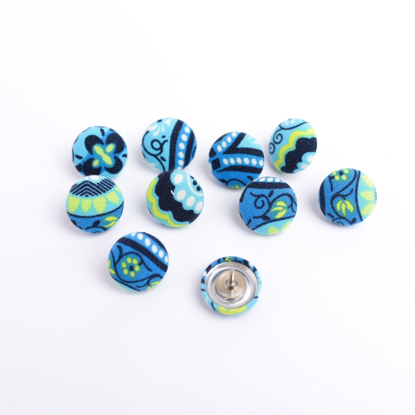 Amy Butler Fabric Button Push Pins in Turquoise and Lime- Set of 10