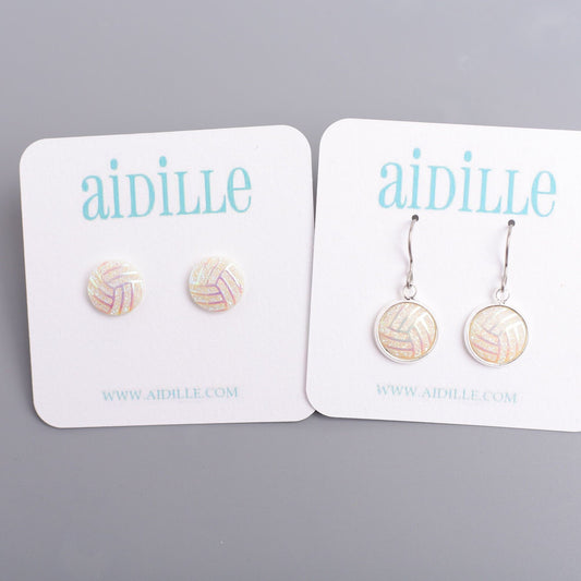 Sparkle Volleyball Earrings- Choose Glitter Dangles or Studs