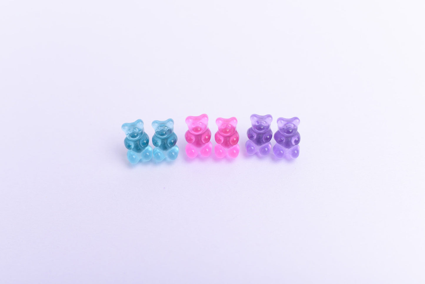 Blue, Purple, & Pink Gummy Bear Earring (Medium Size) Trio with Titanium Posts
