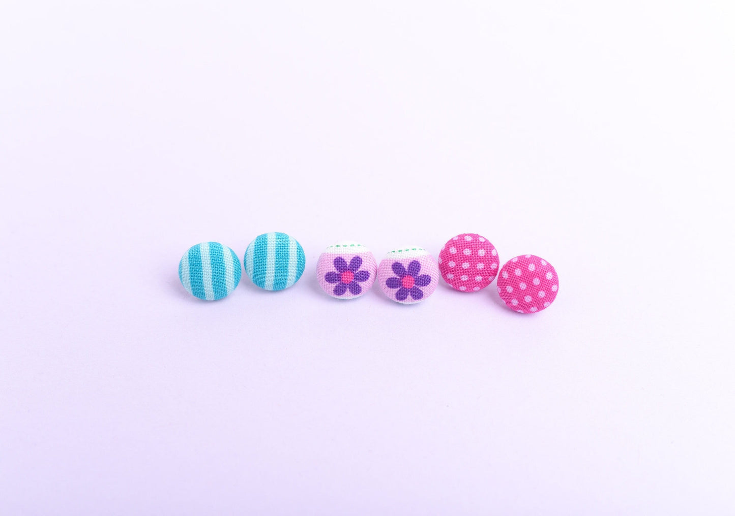 Colorful Fabric Button Earring Trio with Titanium Posts