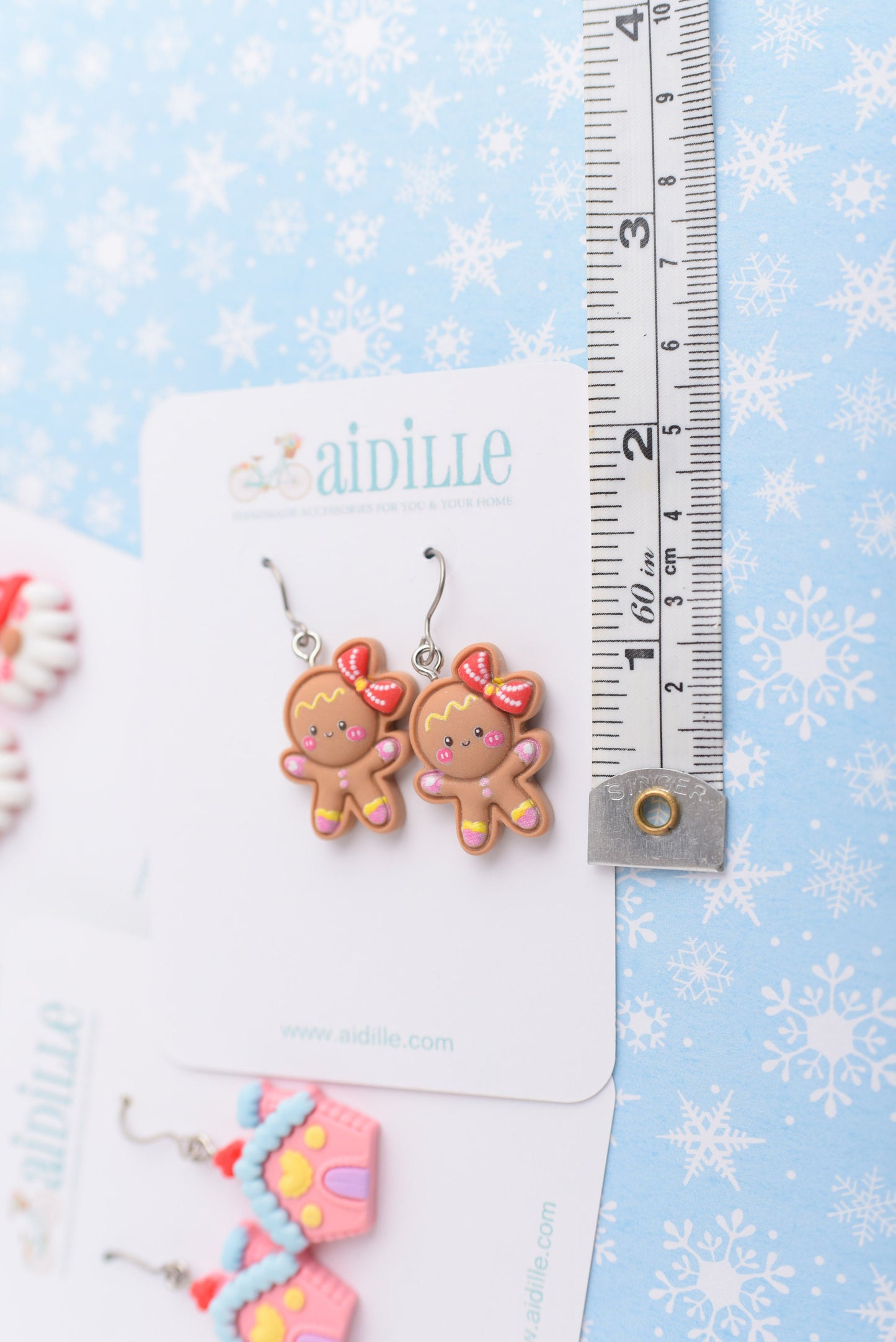 Gingerbread House, Girl, Tree, or Gnome Christmas Earring Dangles with Titanium Ear Wires