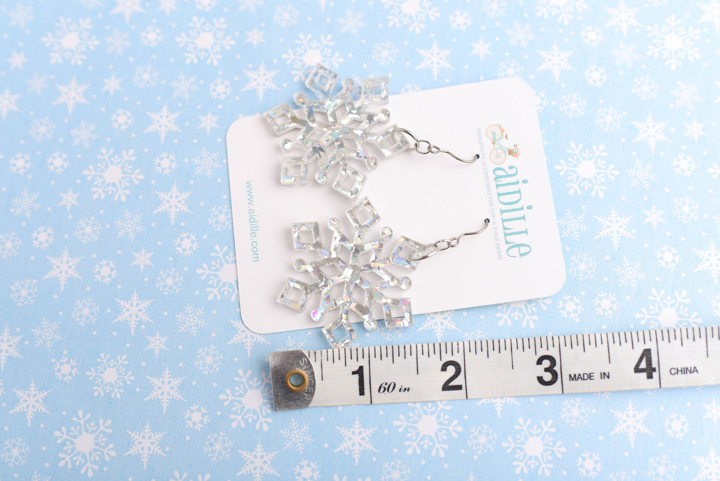 Acrylic Large Silver Snowflake Dangles with Titanium Ear Wires