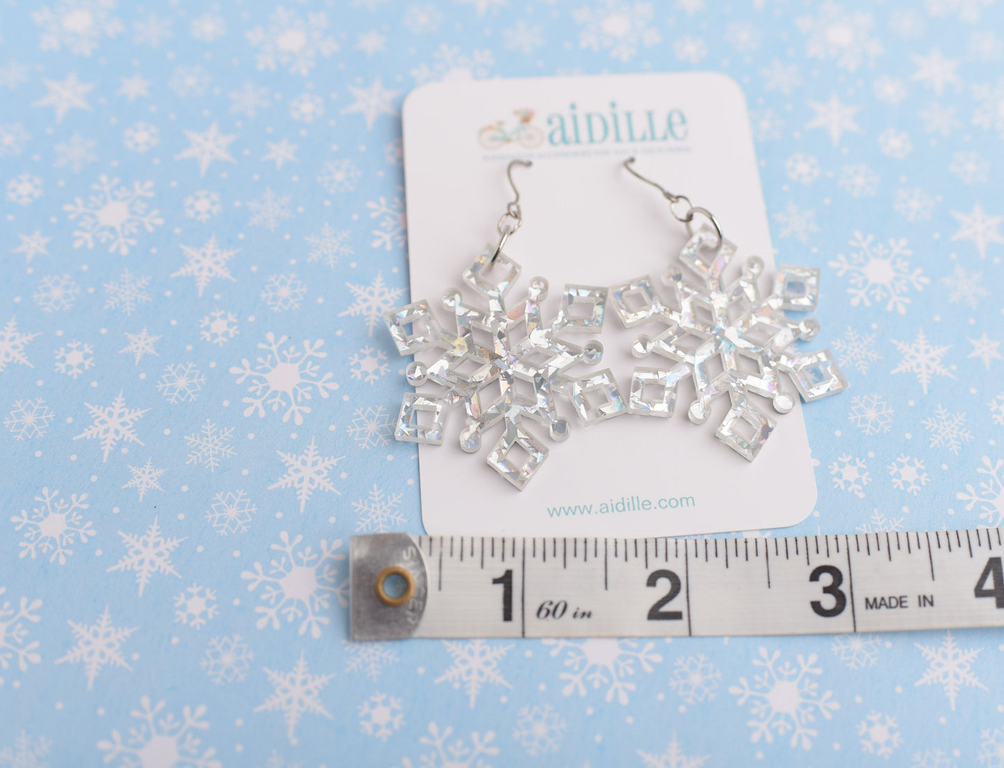Acrylic Large Silver Snowflake Dangles with Titanium Ear Wires