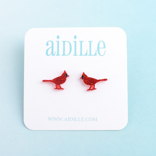 Cardinal Glitter Acrylic Earrings with Titanium Posts