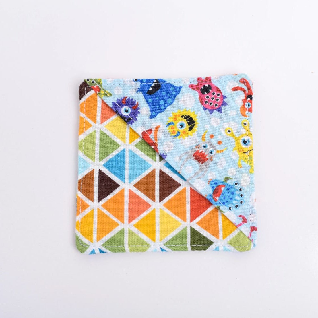 Cute Monster and Geometric Handmade Fabric Corner Bookmark- Choose Pink or Blue