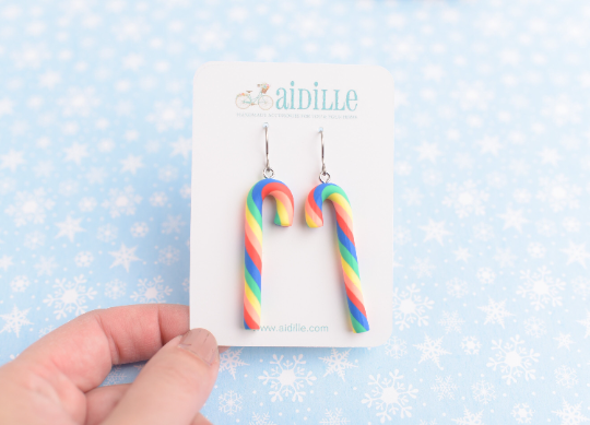 Lightweight Candy Cane Dangle Earrings with Titanium Ear Wires