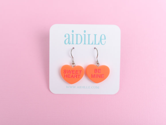 Conversation Heart Earrings with Titanium Ear Wires- Word/Phrase May Vary
