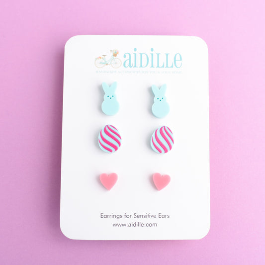 Pink and Teal Easter Earring Trio with Titanium Posts