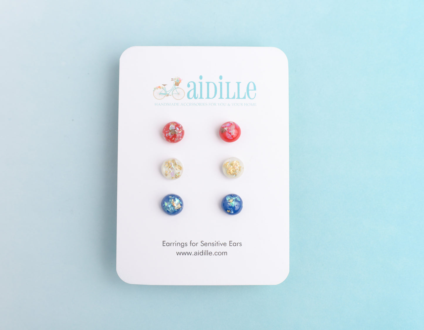 Dainty Mini Earring Trio with Titanium Posts in Red, White, and Blue