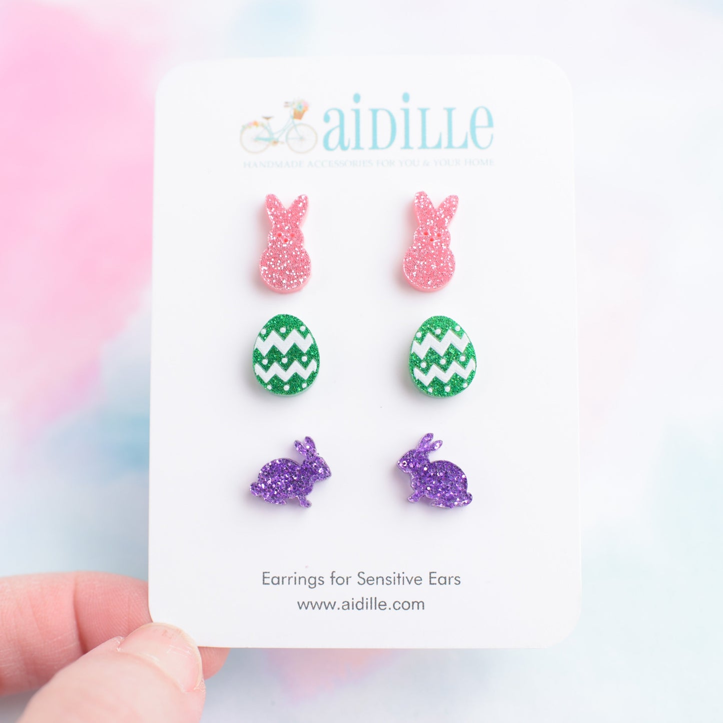 Glitter Easter Earring Trio with Titanium Posts
