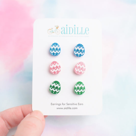 Easter Egg Glitter Earring Trio with Titanium Posts