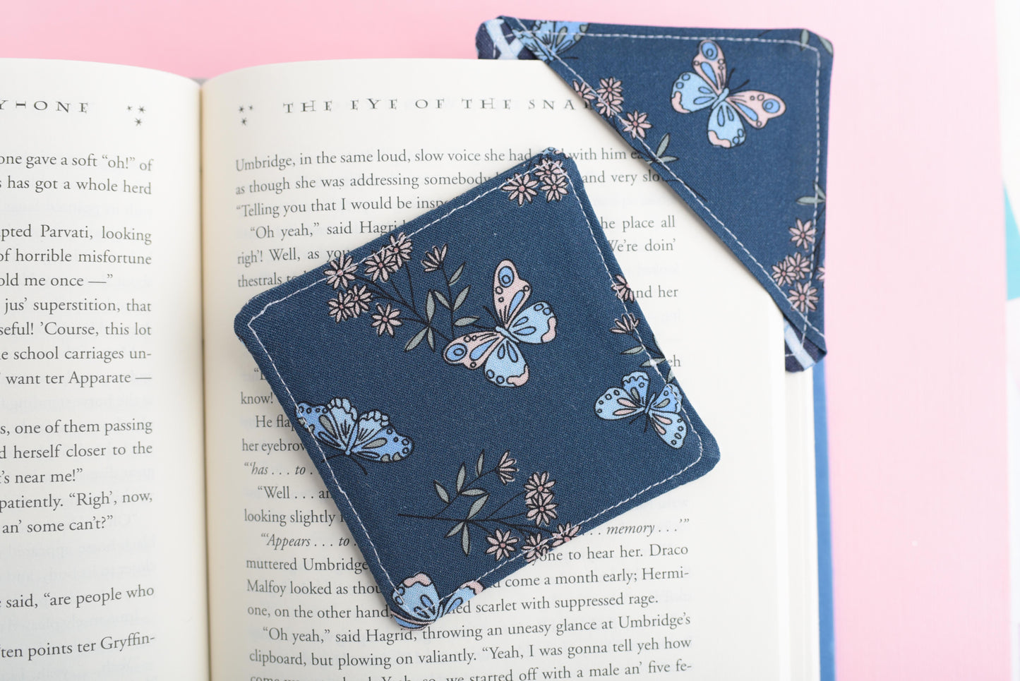 Blue Butterfly Handmade Fabric Corner Bookmark