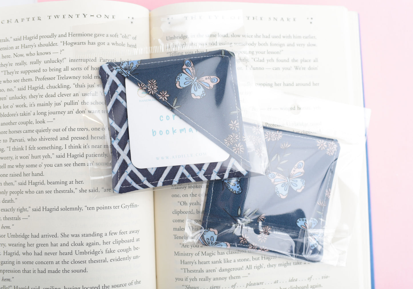Blue Butterfly Handmade Fabric Corner Bookmark