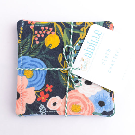 Flower and Lemon Fabric Coasters- Set of 4