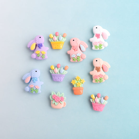 Easter Bunny and Flower Basket Magnets- Set of 10