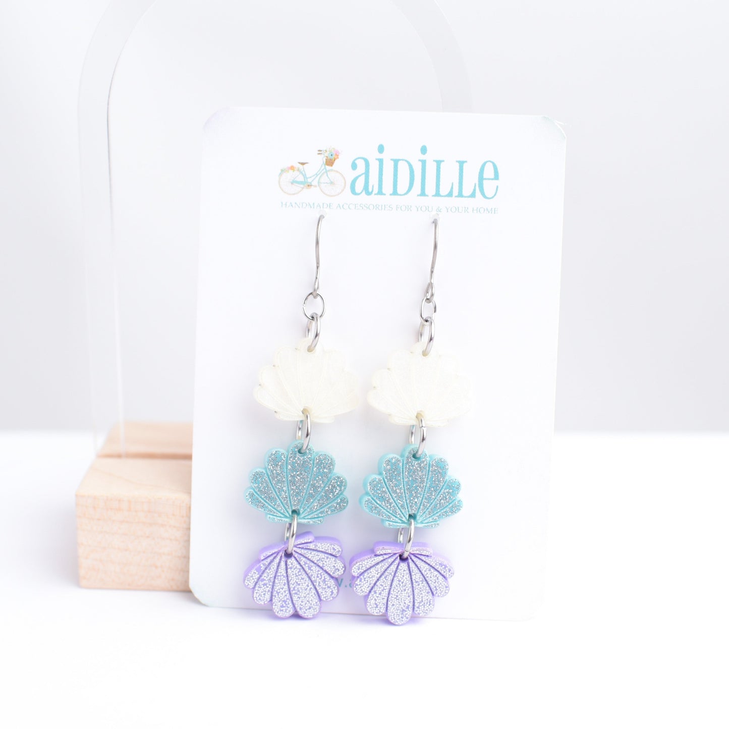 Pastel Seashell Dangle Earrings with Titanium Posts