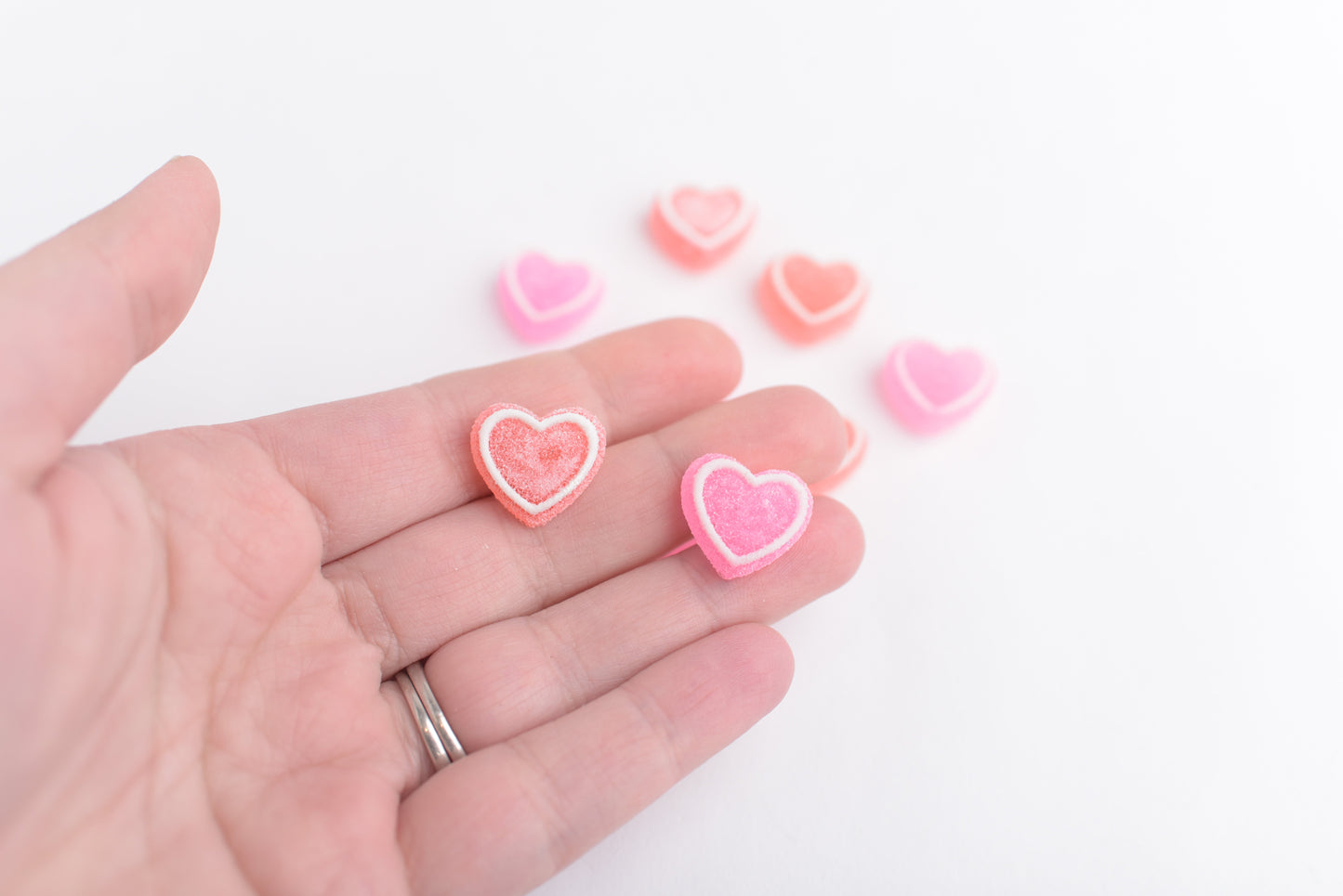 Frosted Candy Hearts Push Pins or Magnets- Set of 10