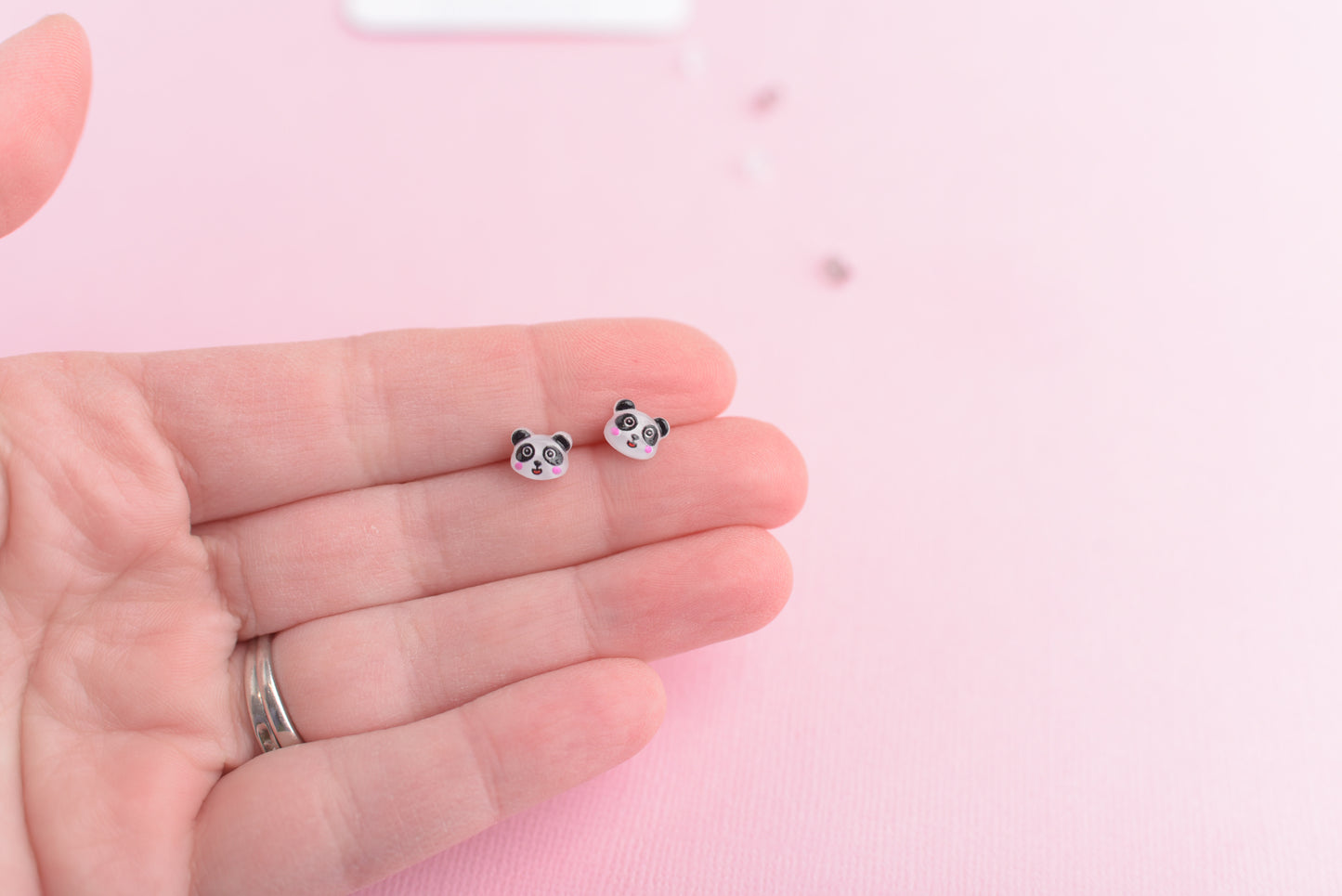 Tiny Panda Bear Earrings with Titanium Posts