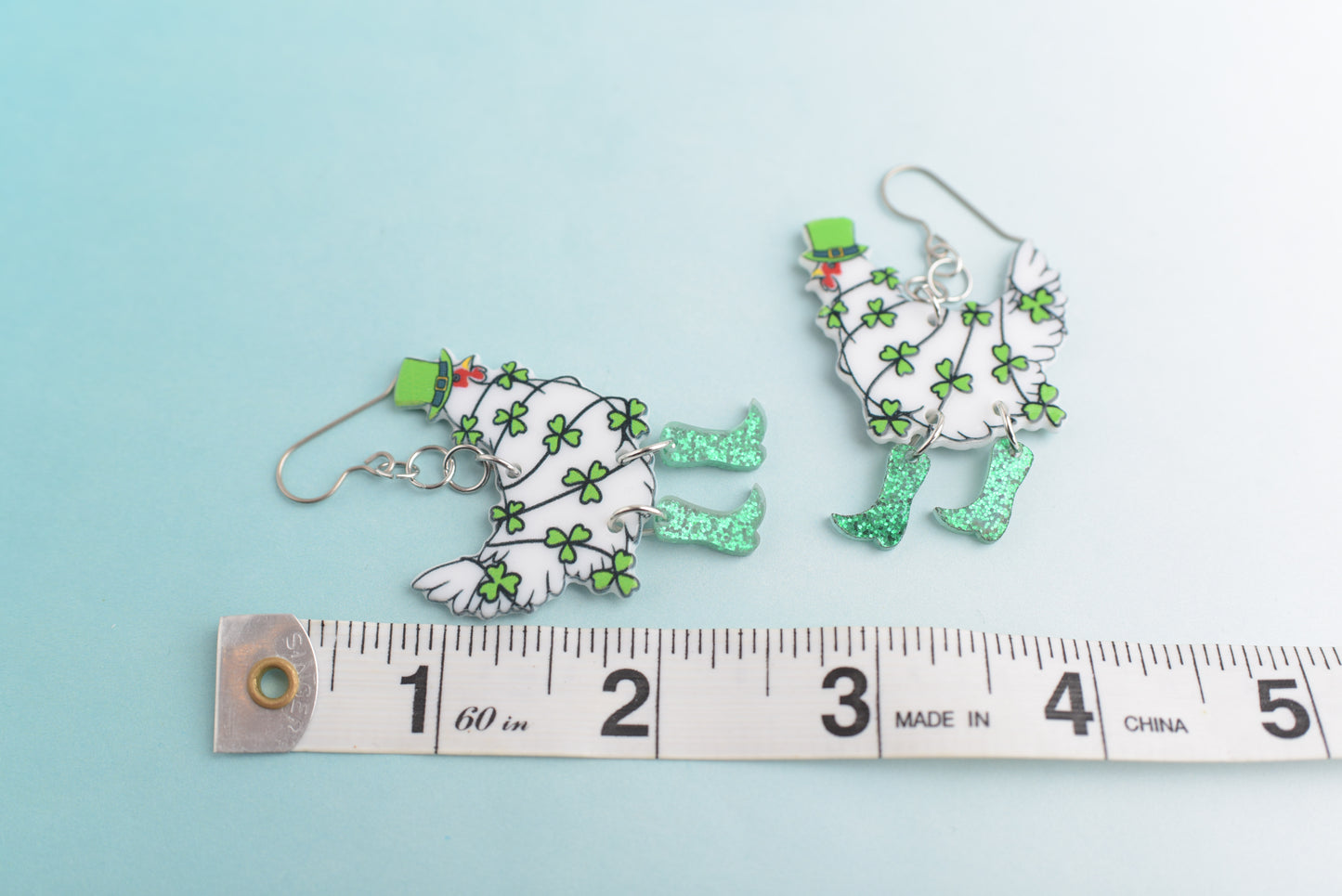 St. Patricks Day Chicken Dangle Earrings with Titanium Posts