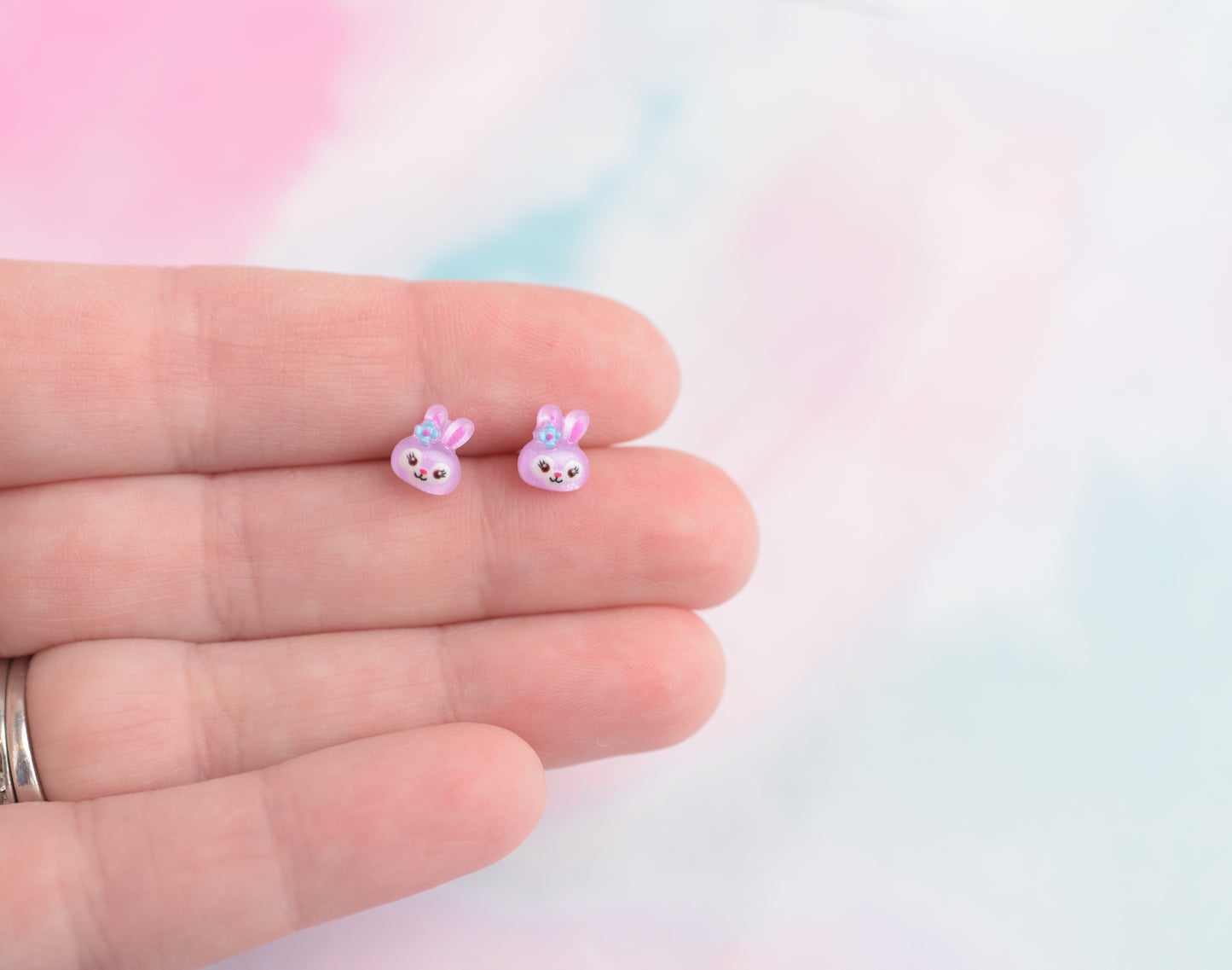 Mini Purple Bunny Earrings with Titanium Posts