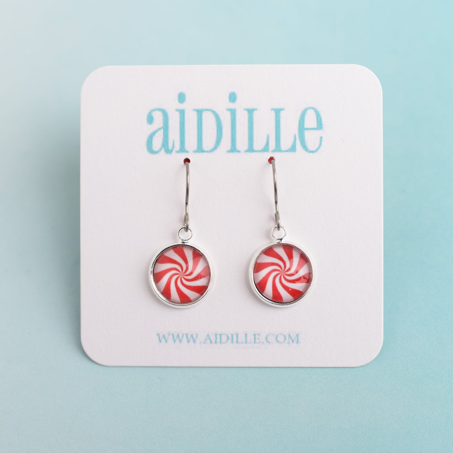 Peppermint Swirl Dangle Earrings with Titanium Ear Wires