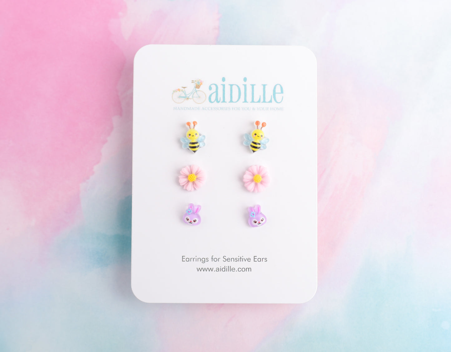 Bee, Daisy, and Bunny Sweet Spring Earring Trio with Titanium Posts