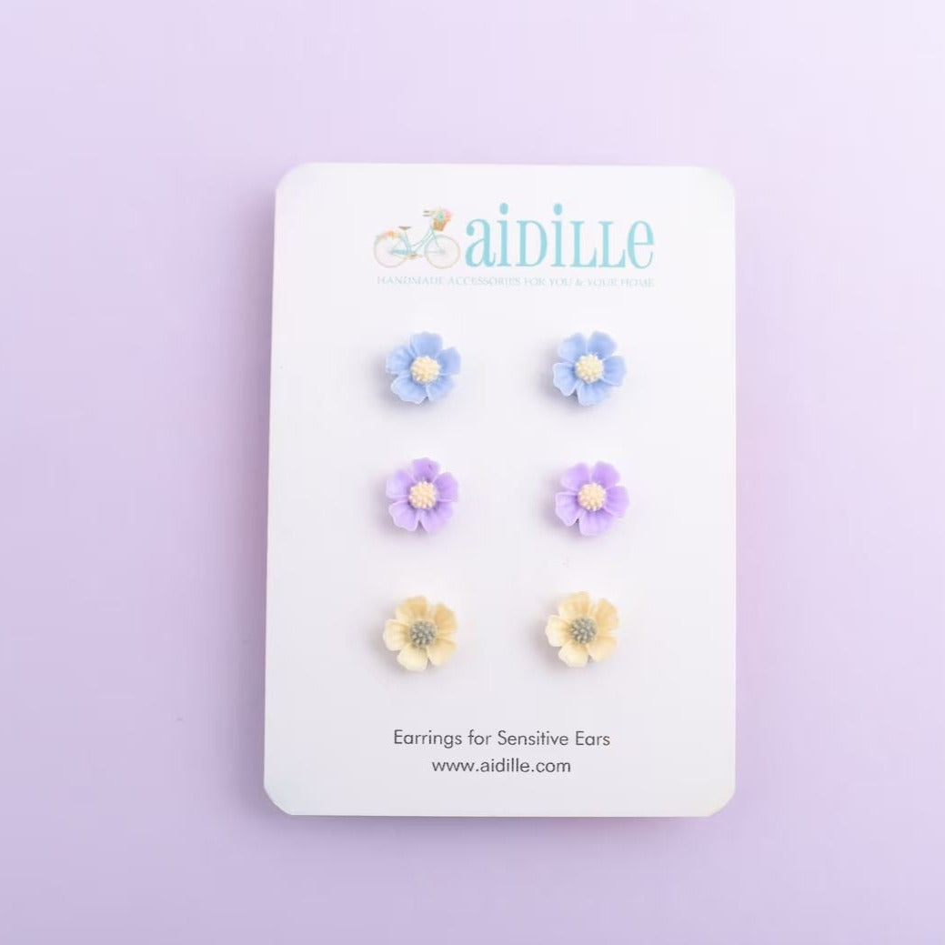 Pastel Flower Earring Trio with Titanium Posts- Choose Color Combo
