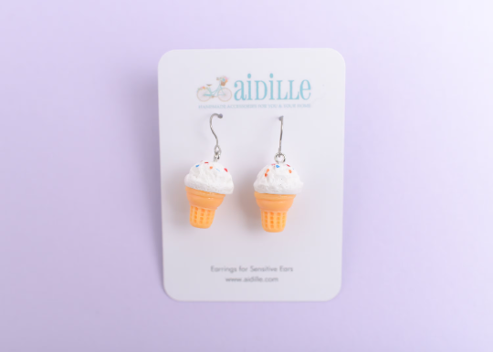 Ice Cream Cone Dangle Earrings with Titanium Ear Wires- Choose Your Color