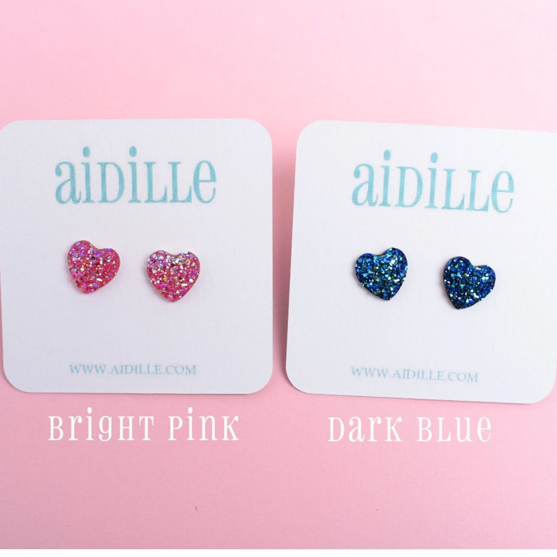 Sparkly Druzy 12mm Heart Earrings in Rainbow Colors with Titanium Posts