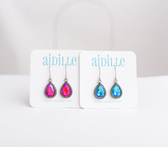 Gem Teardrop Dangles with Titanium Ear Wires- Pink or Blue