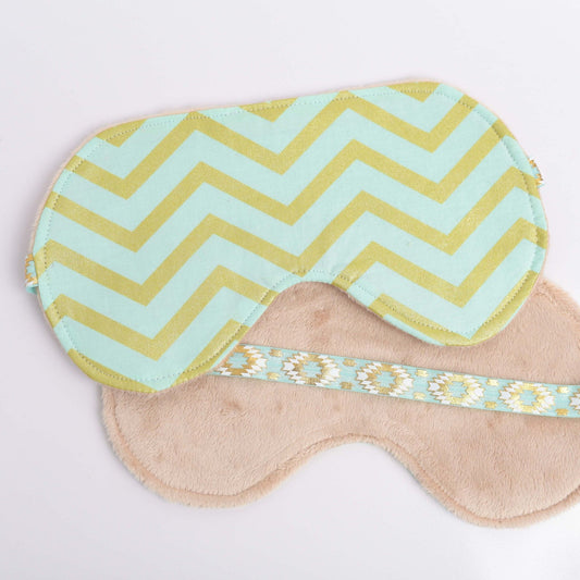 Mint and Gold Chevron Womens Sleep Mask with Soft Minky Backing