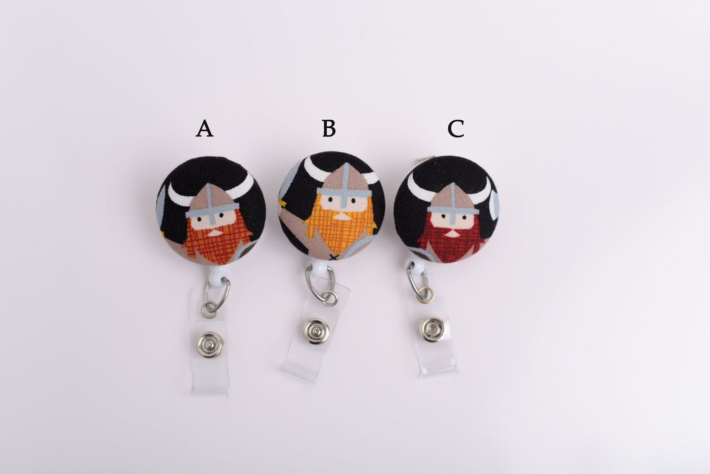 Choose Your Viking Fabric Button Badge Reel