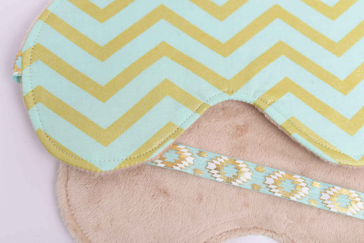 Mint and Gold Chevron Womens Sleep Mask with Soft Minky Backing
