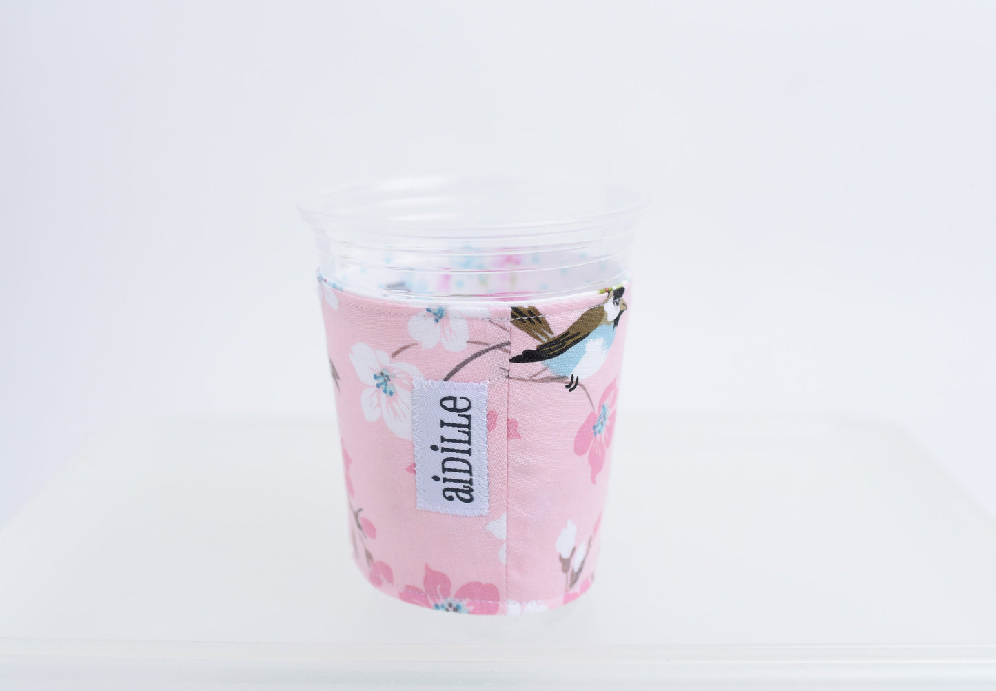 Blue Bird with Rose Reversible Fabric Coffee Sleeve