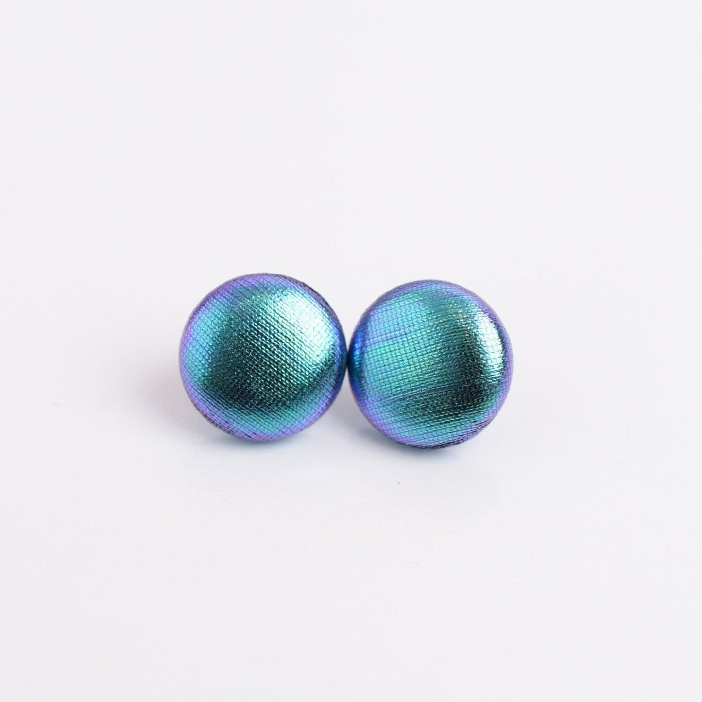 Holographic Fabric Button Earrings with Titanium Posts or Clip Ons