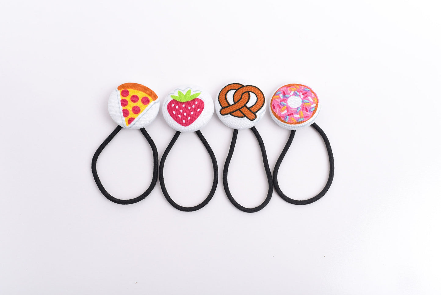 Food Fabric Button Hair Ties- Set of 4