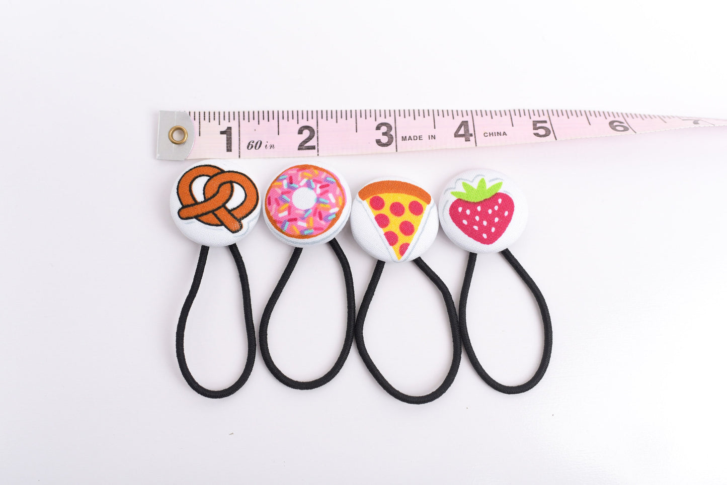 Food Fabric Button Hair Ties- Set of 4