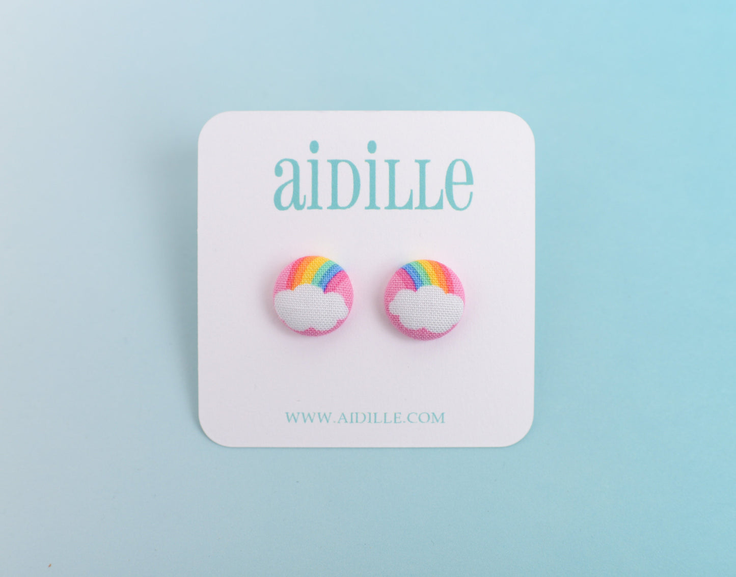 Pink Rainbow Fabric Button Earrings- Choose Titanium Posts or Brass Clip Ons